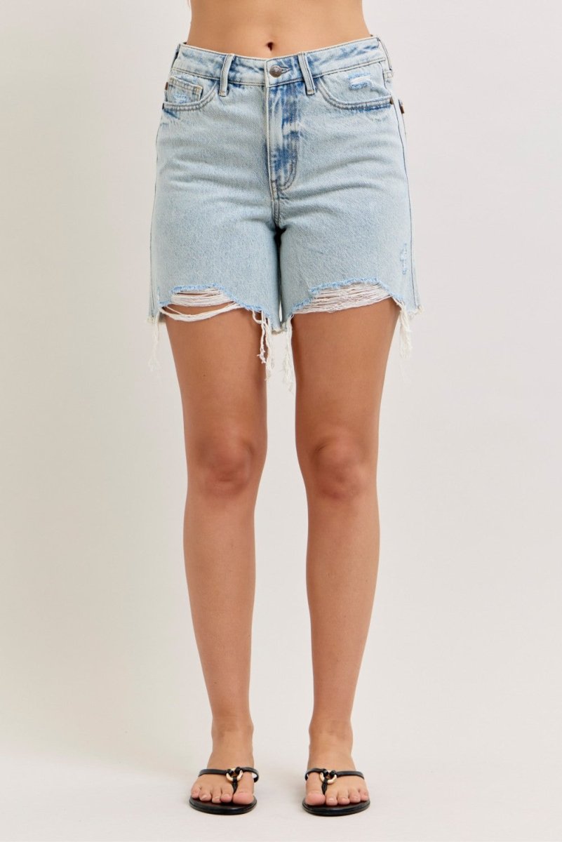 Judy Blue High - Waisted Rigid Magic Dad Shorts with Cell Phone Back Pockets - AMVIM