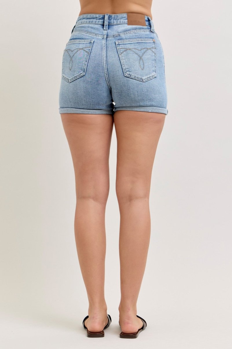 Judy Blue High - Waisted Slim Shorts with Back Pockets for Cell Phones - AMVIM