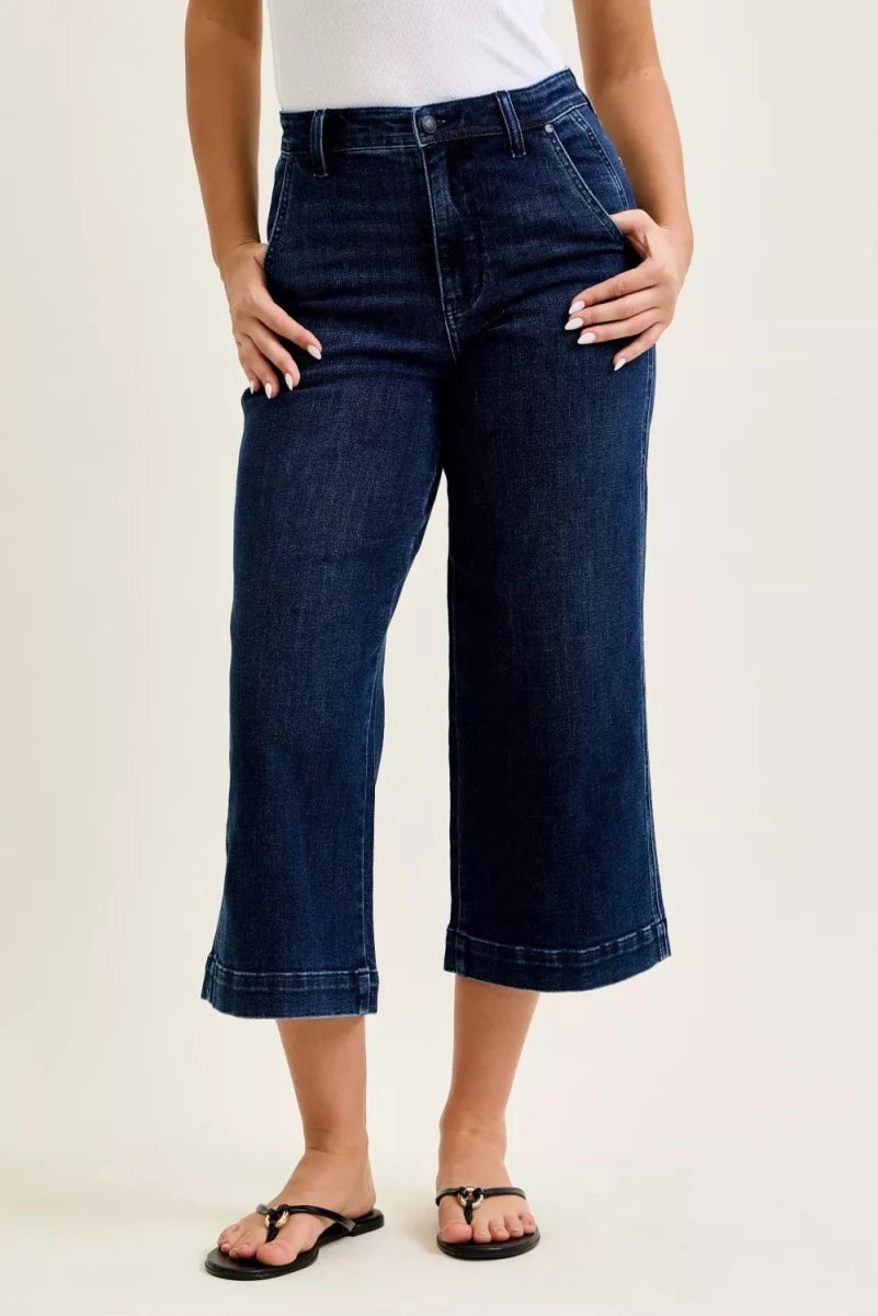 Judy Blue High - Waisted Wide - Leg Ankle Jeans - AMVIM