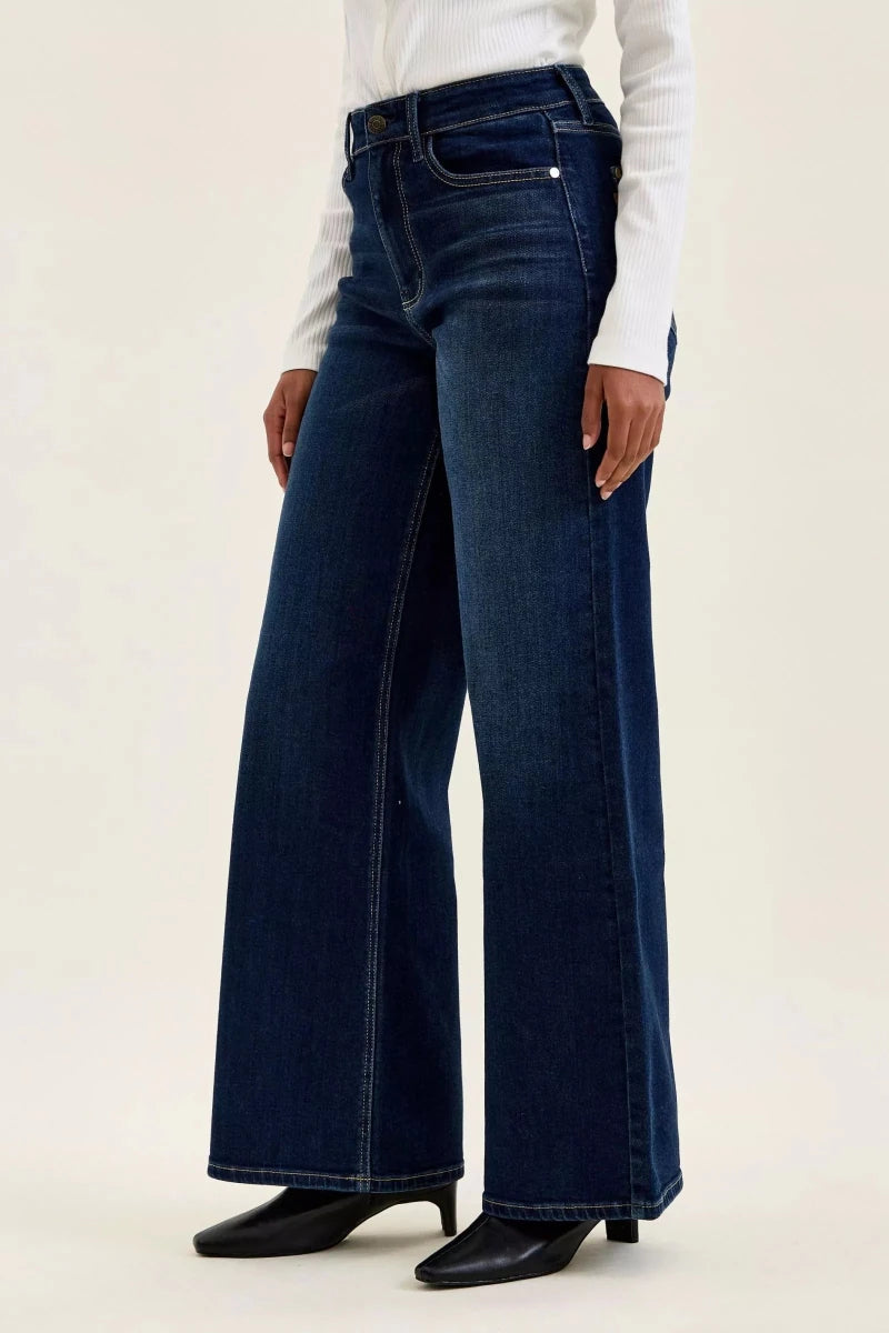Judy Blue High-Waisted Wide-Leg Dark Wash Jeans - AMVIM