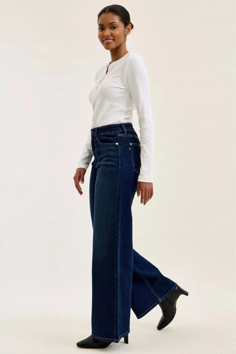 Judy Blue High-Waisted Wide-Leg Dark Wash Jeans - AMVIM
