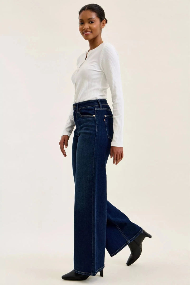 Judy Blue High-Waisted Wide-Leg Dark Wash Jeans - AMVIM