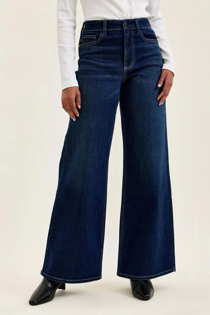 Judy Blue High-Waisted Wide-Leg Dark Wash Jeans - AMVIM