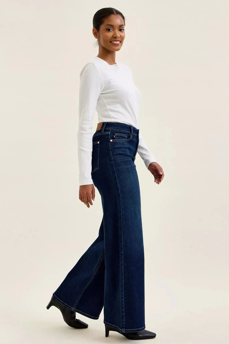 Judy Blue High-Waisted Wide-Leg Dark Wash Jeans - AMVIM