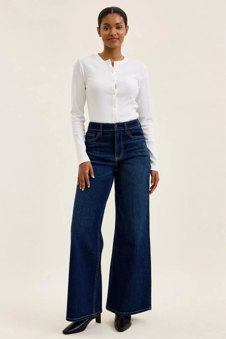 Judy Blue High-Waisted Wide-Leg Dark Wash Jeans - AMVIM
