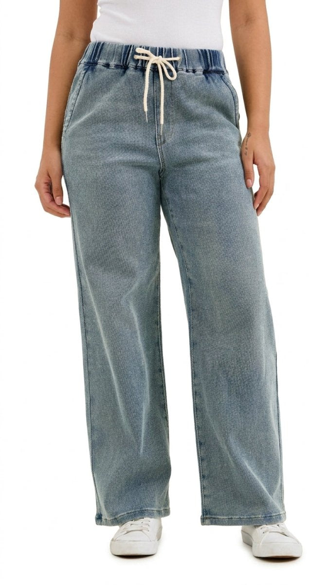 Judy Blue Hight Waist Wilhelmina Baggy Jeans with Md Aged Stone Blue Wash - AMVIM