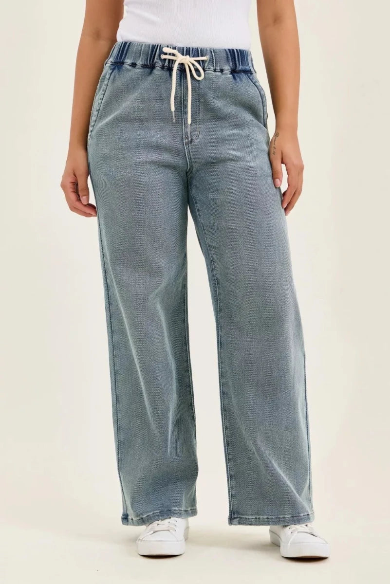 Judy Blue Hight Waist Wilhelmina Baggy Jeans with Md Aged Stone Blue Wash - AMVIM