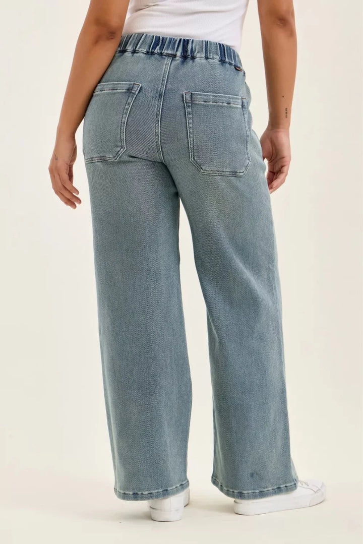 Judy Blue Hight Waist Wilhelmina Baggy Jeans with Md Aged Stone Blue Wash - AMVIM