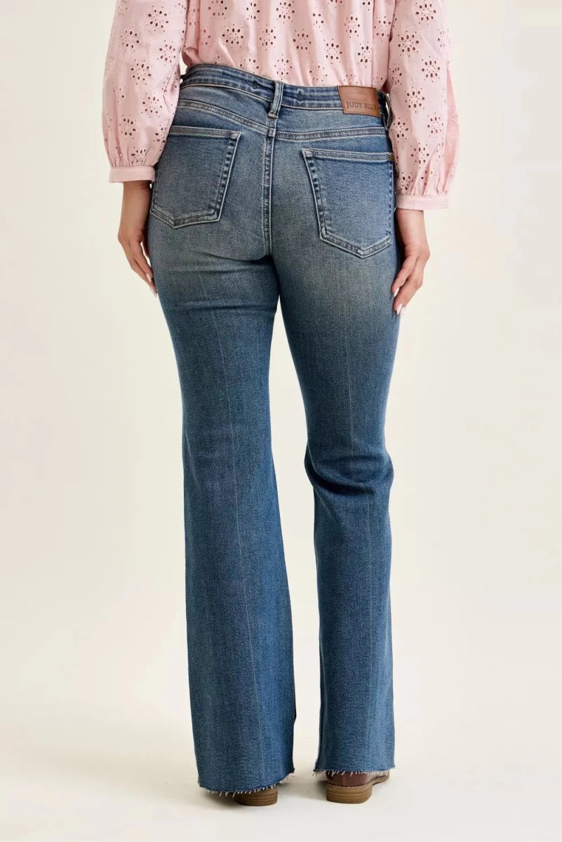 Judy Blue Mid Rise Flare Jeans with Front Pockets - AMVIM