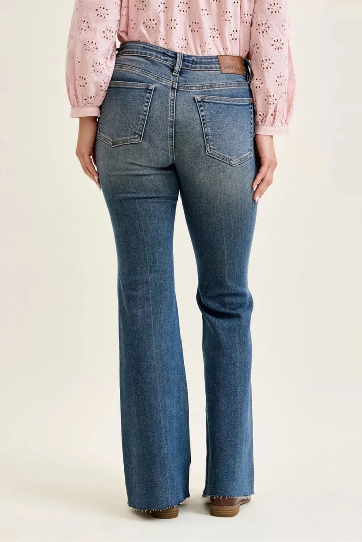 Judy Blue Mid Rise Flare Jeans with Front Pockets - AMVIM