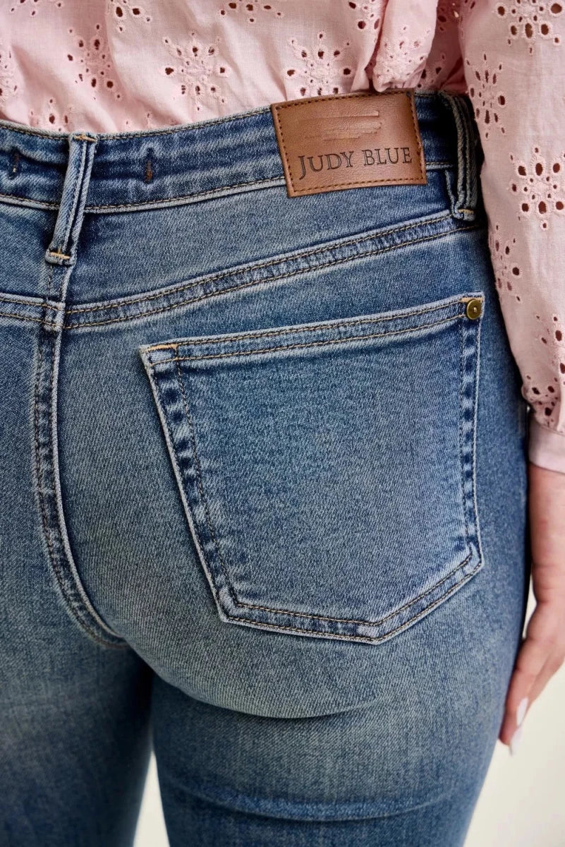 Judy Blue Mid Rise Flare Jeans with Front Pockets - AMVIM