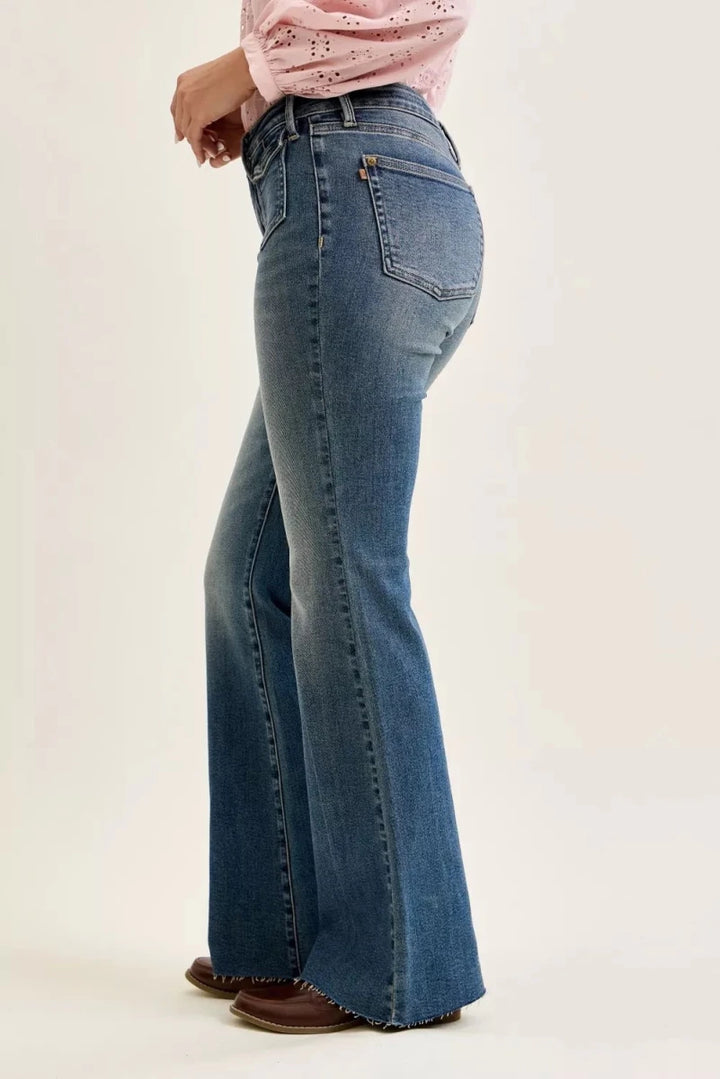 Judy Blue Mid Rise Flare Jeans with Front Pockets - AMVIM