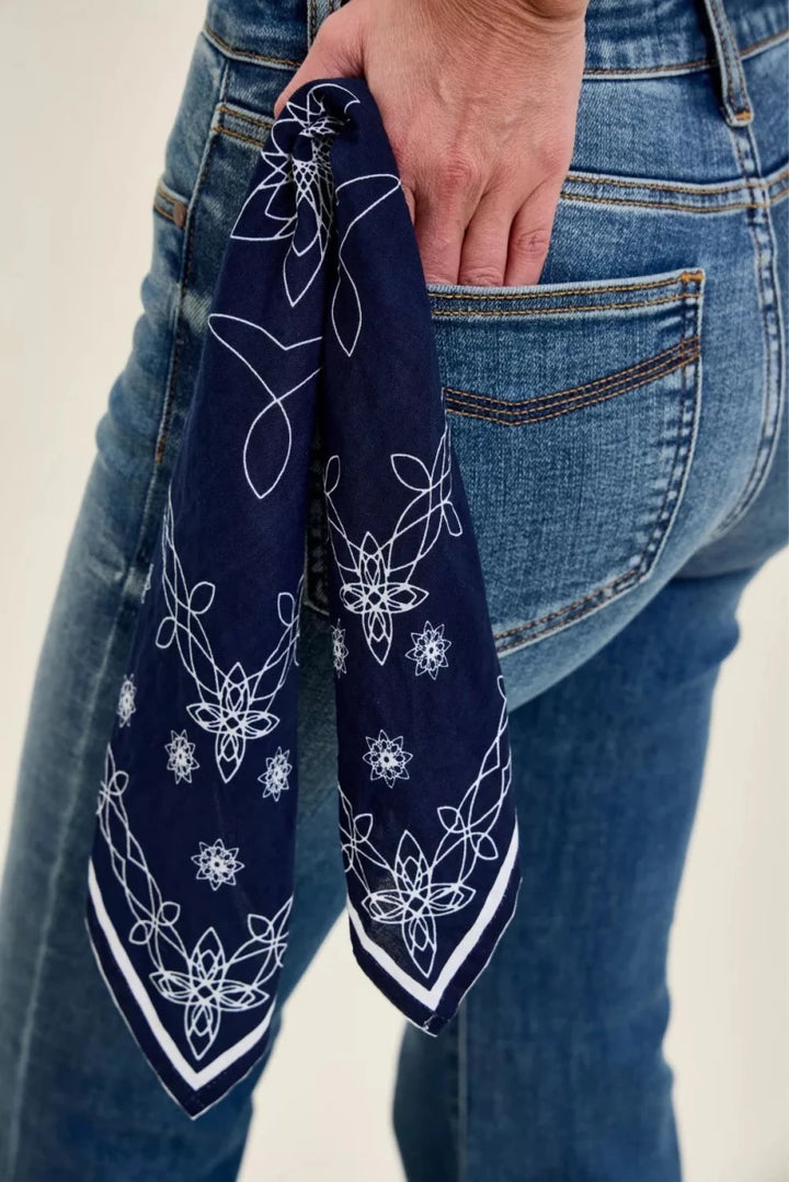 Judy Blue Mid Rise Jaqueline Flare with Triple Needle Back Pockets and Bandana Loop - AMVIM