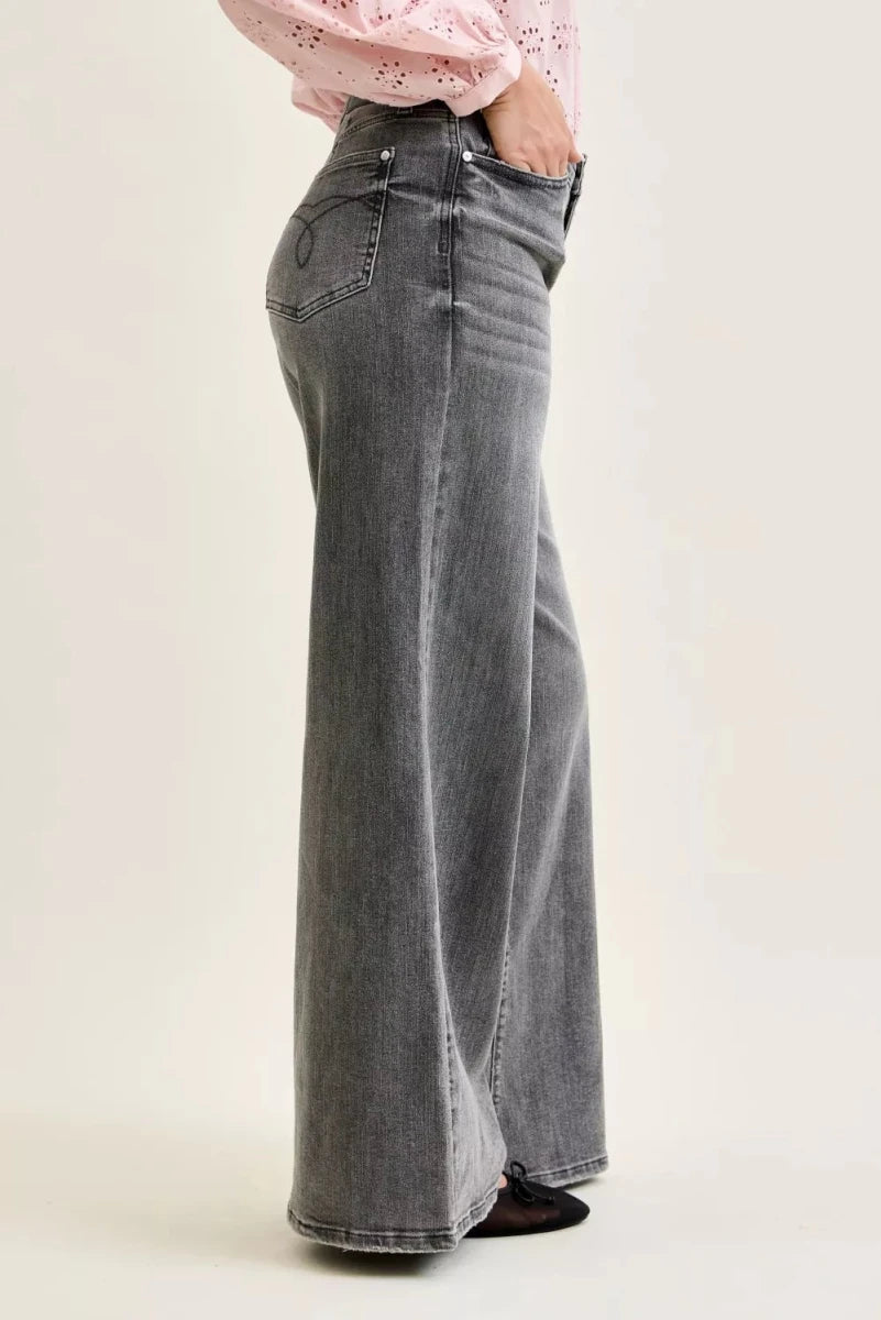 Judy Blue Mid Rise Palazzo with Split Back Yoke - AMVIM
