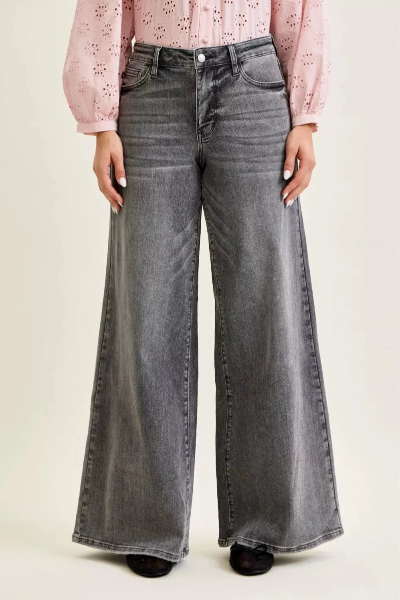 Judy Blue Mid Rise Palazzo with Split Back Yoke - AMVIM