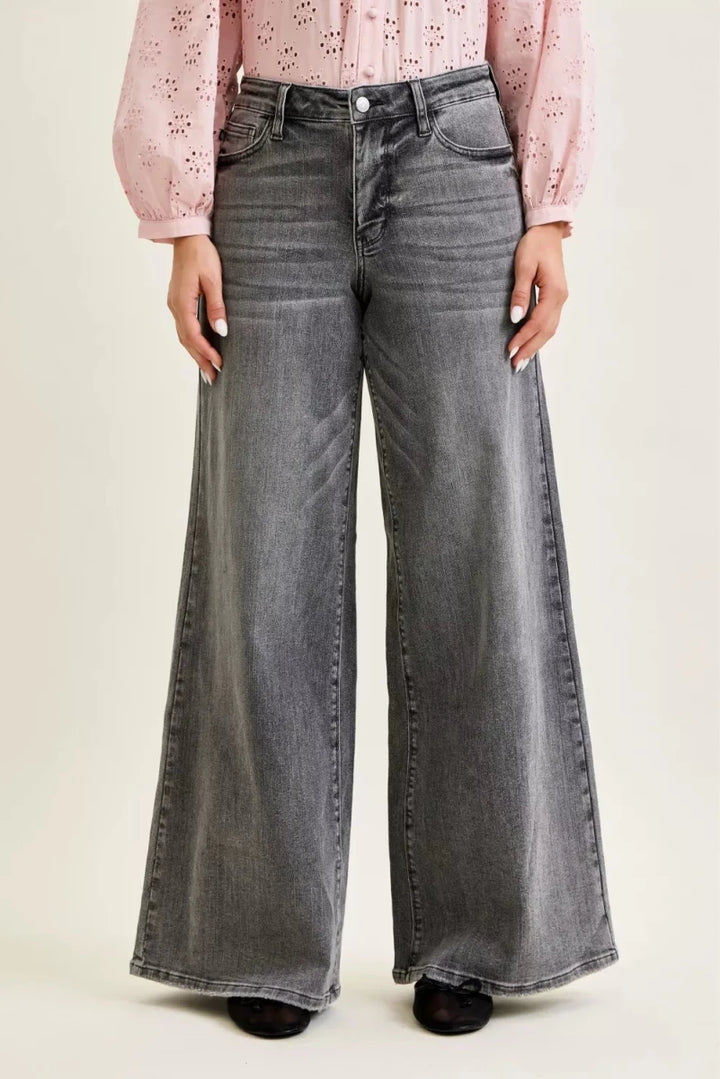 Judy Blue Mid Rise Palazzo with Split Back Yoke - AMVIM