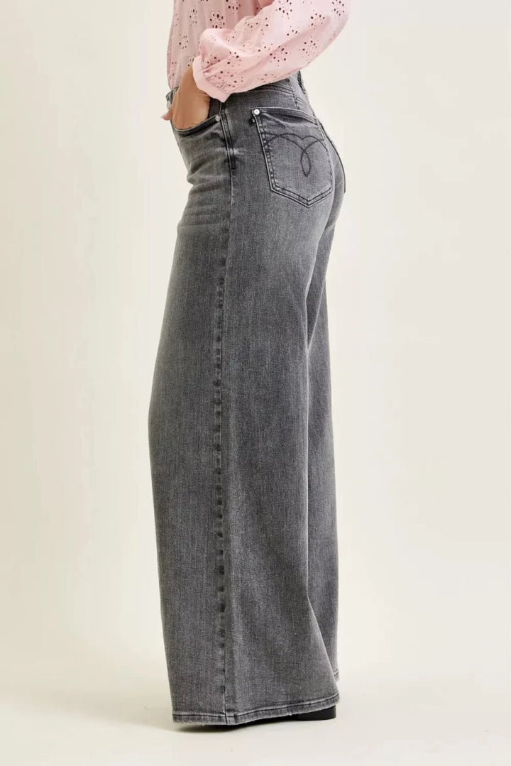 Judy Blue Mid Rise Palazzo with Split Back Yoke - AMVIM