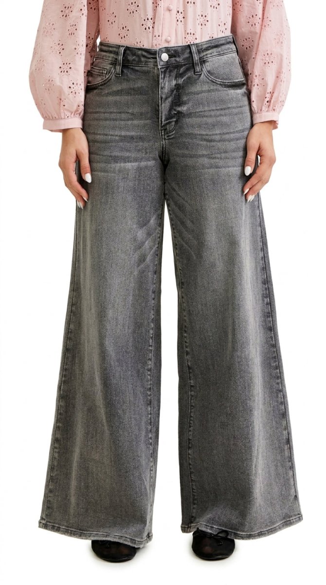 Judy Blue Mid Rise Palazzo with Split Back Yoke - AMVIM