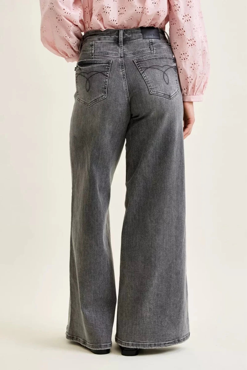 Judy Blue Mid Rise Palazzo with Split Back Yoke - AMVIM