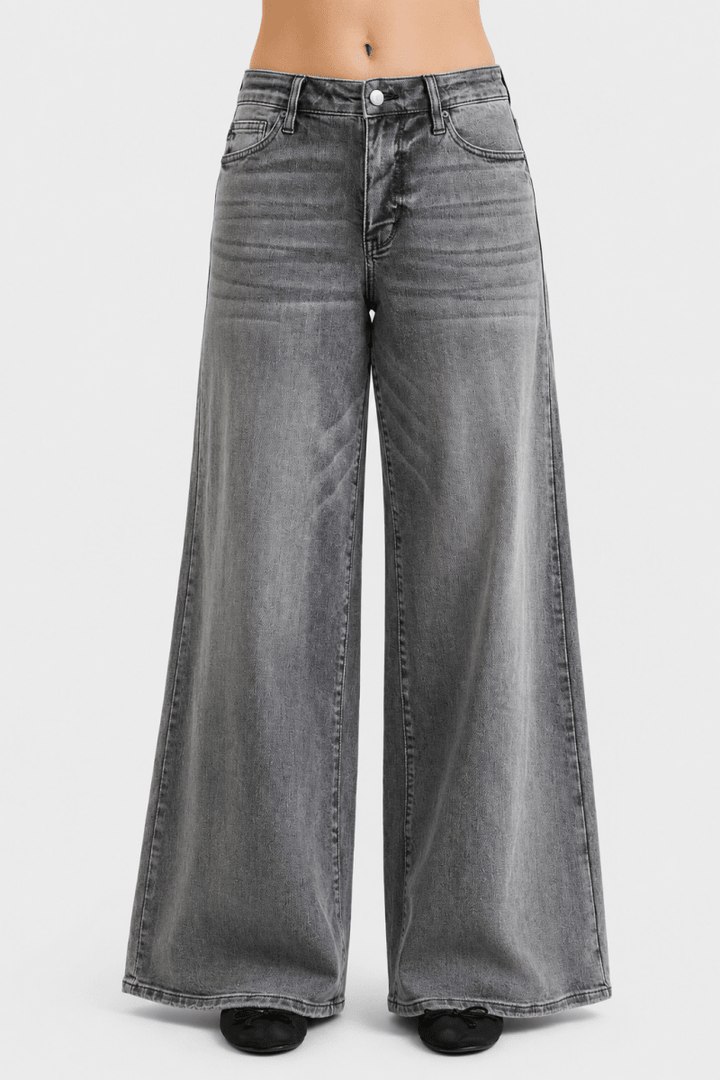 Judy Blue Mid Rise Palazzo with Split Back Yoke - AMVIM