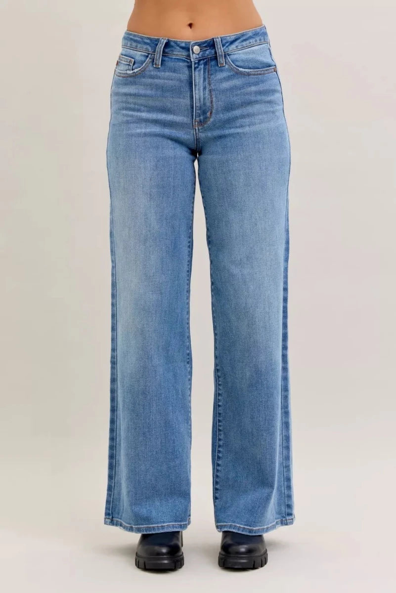Judy Blue Mid Rise Retro Wide Leg Jeans - AMVIM