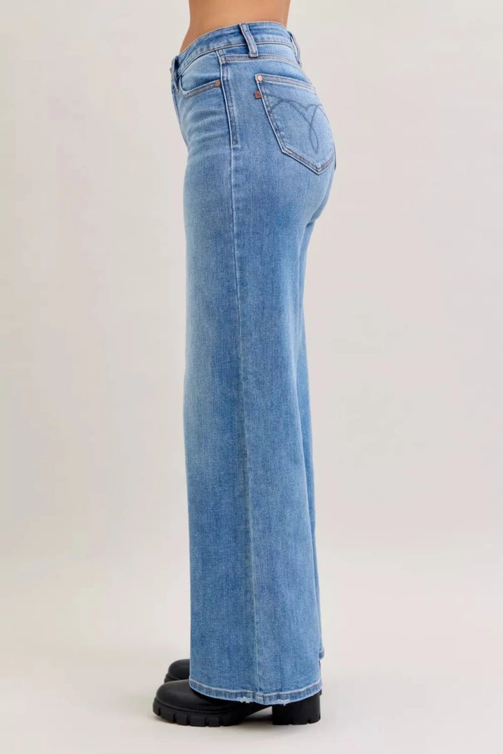 Judy Blue Mid Rise Retro Wide Leg Jeans - AMVIM