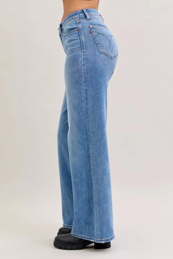 Judy Blue Mid Rise Retro Wide Leg Jeans - AMVIM