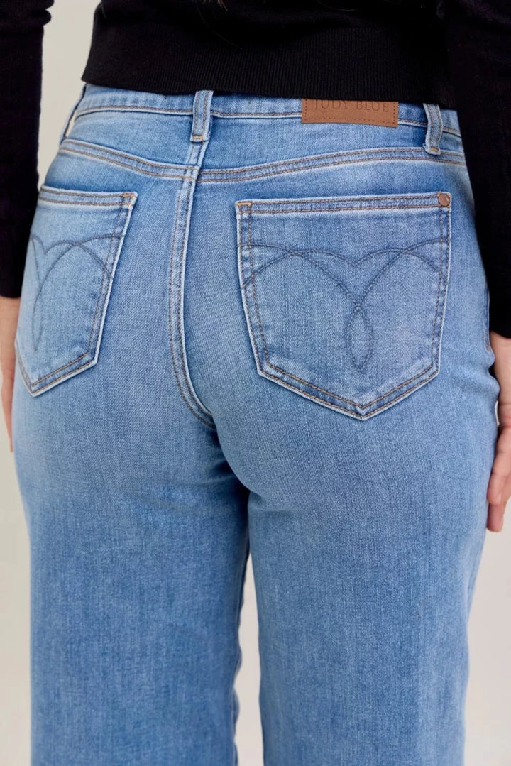 Judy Blue Mid Rise Retro Wide Leg Jeans - AMVIM