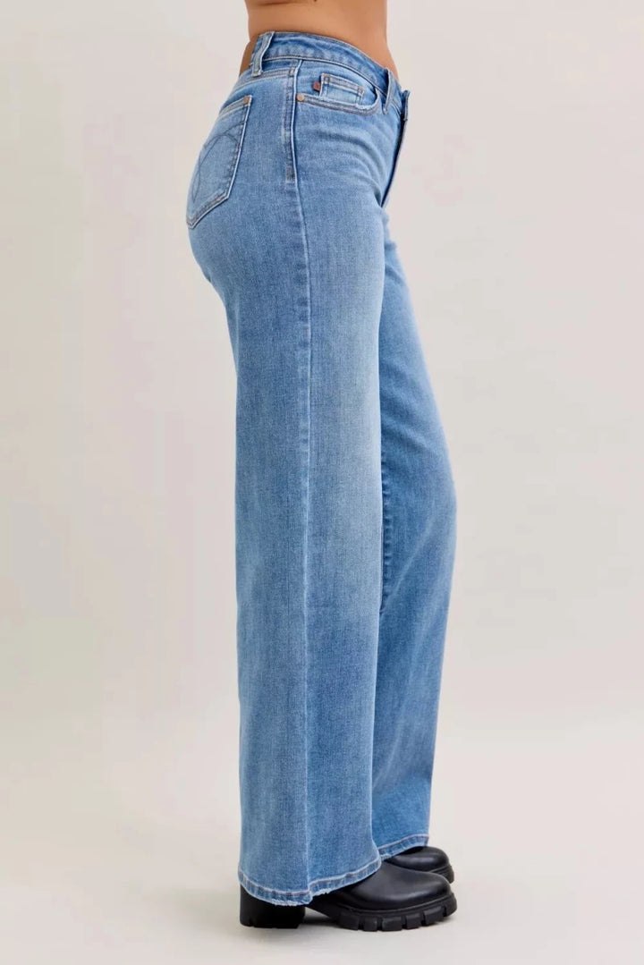 Judy Blue Mid Rise Retro Wide Leg Jeans - AMVIM