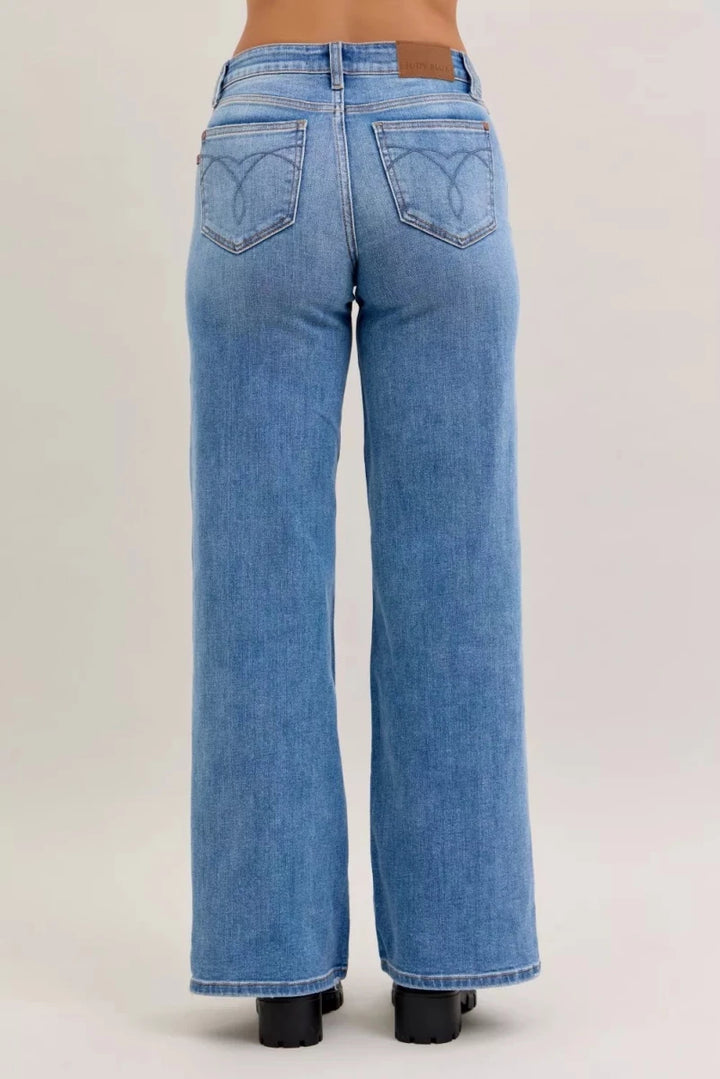 Judy Blue Mid Rise Retro Wide Leg Jeans - AMVIM
