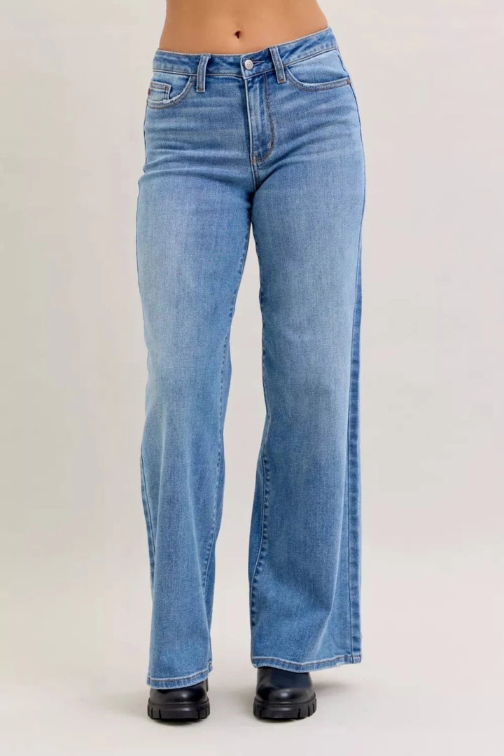 Judy Blue Mid Rise Retro Wide Leg Jeans - AMVIM