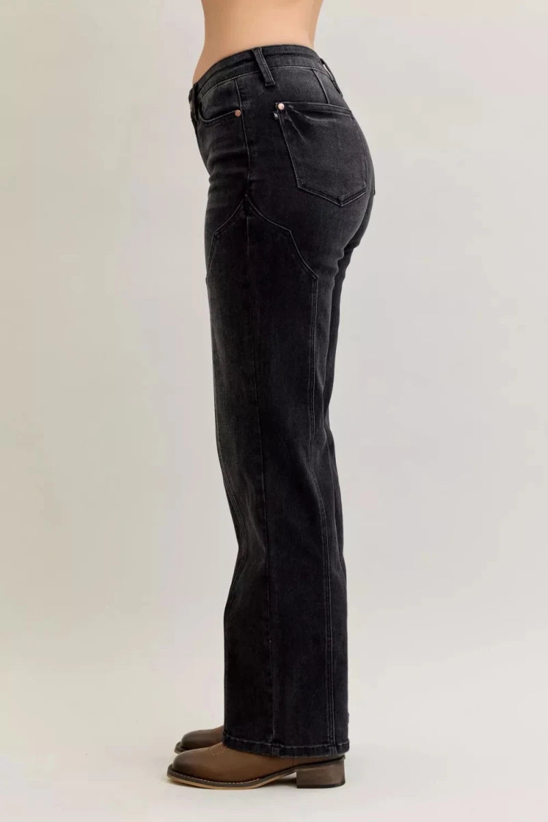 Judy Blue Mid Rise Straight Jeans with Western Seam Detail - AMVIM