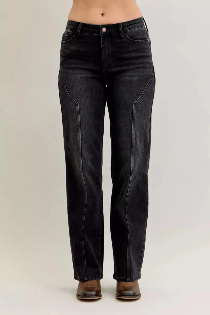 Judy Blue Mid Rise Straight Jeans with Western Seam Detail - AMVIM