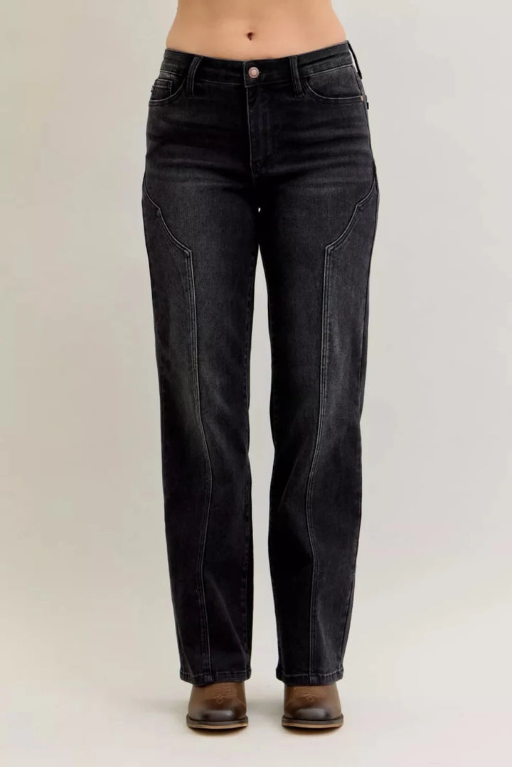 Judy Blue Mid Rise Straight Jeans with Western Seam Detail - AMVIM