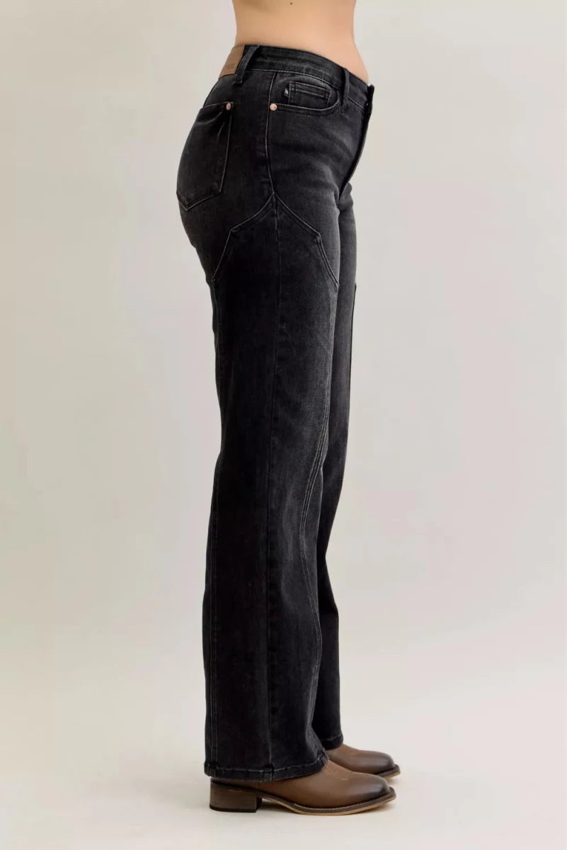 Judy Blue Mid Rise Straight Jeans with Western Seam Detail - AMVIM