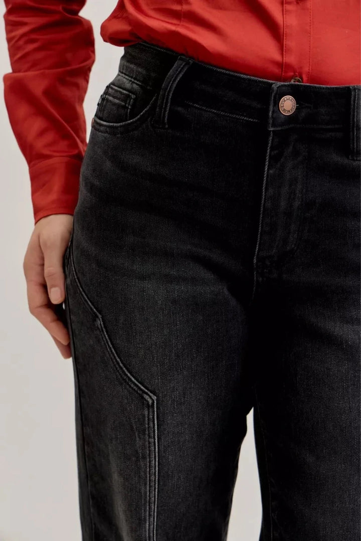 Judy Blue Mid Rise Straight Jeans with Western Seam Detail - AMVIM