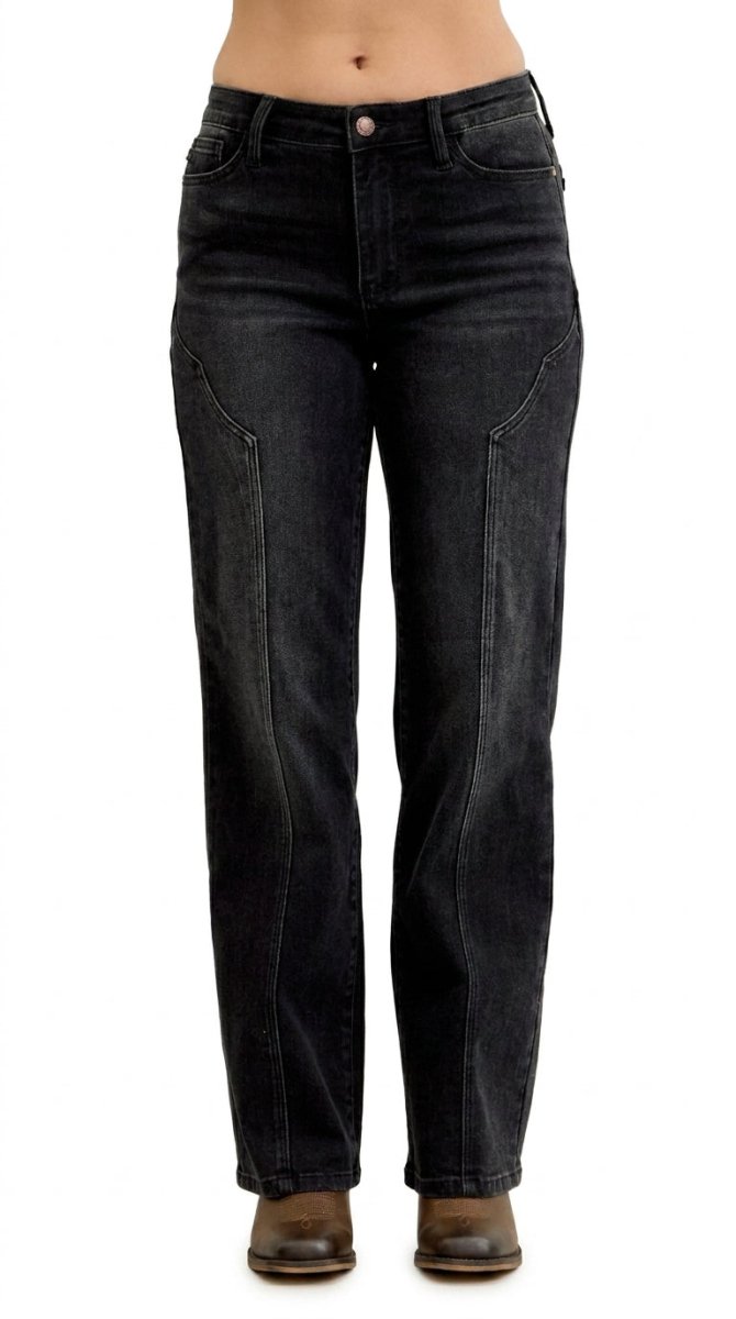 Judy Blue Mid Rise Straight Jeans with Western Seam Detail - AMVIM