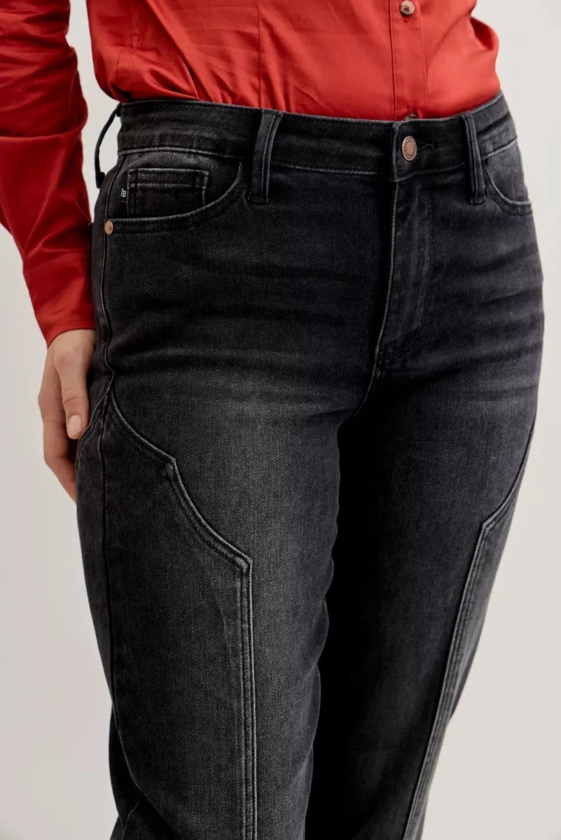 Judy Blue Mid Rise Straight Jeans with Western Seam Detail - AMVIM