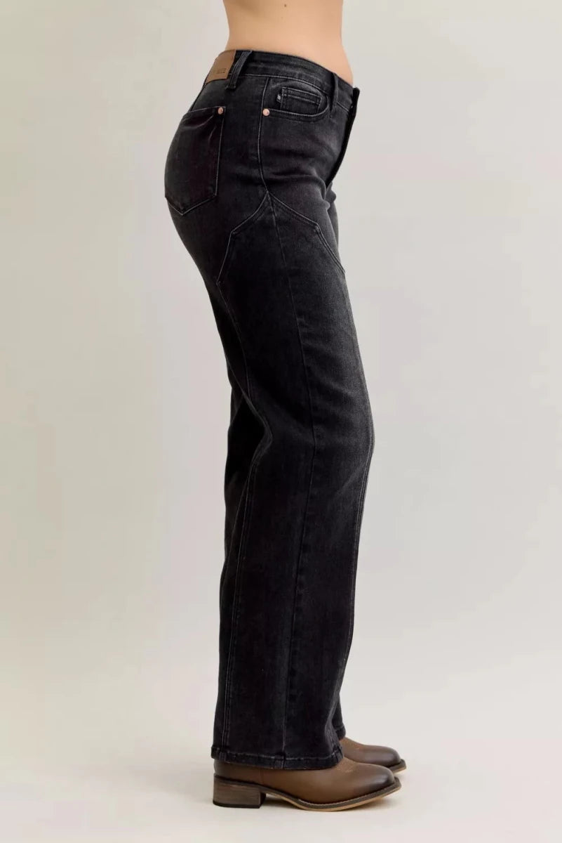 Judy Blue Mid Rise Straight Jeans with Western Seam Detail - AMVIM