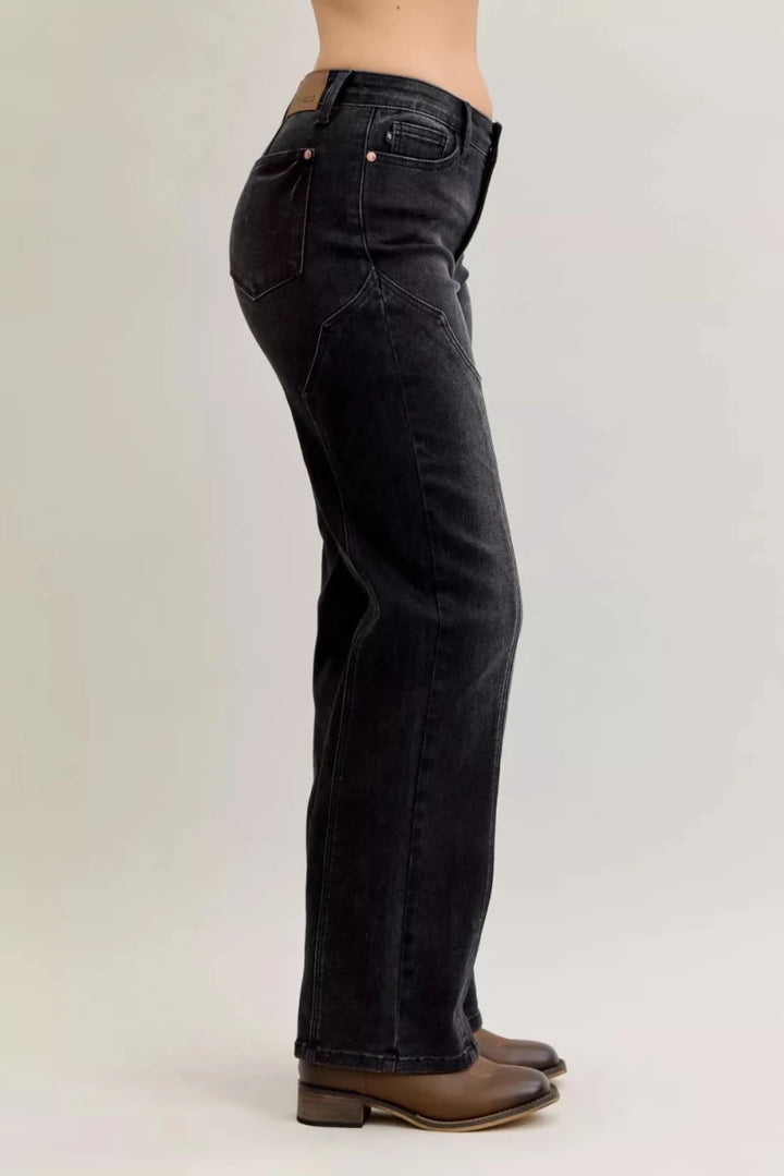 Judy Blue Mid Rise Straight Jeans with Western Seam Detail - AMVIM
