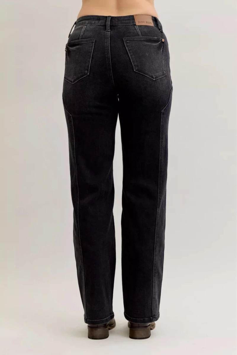 Judy Blue Mid Rise Straight Jeans with Western Seam Detail - AMVIM
