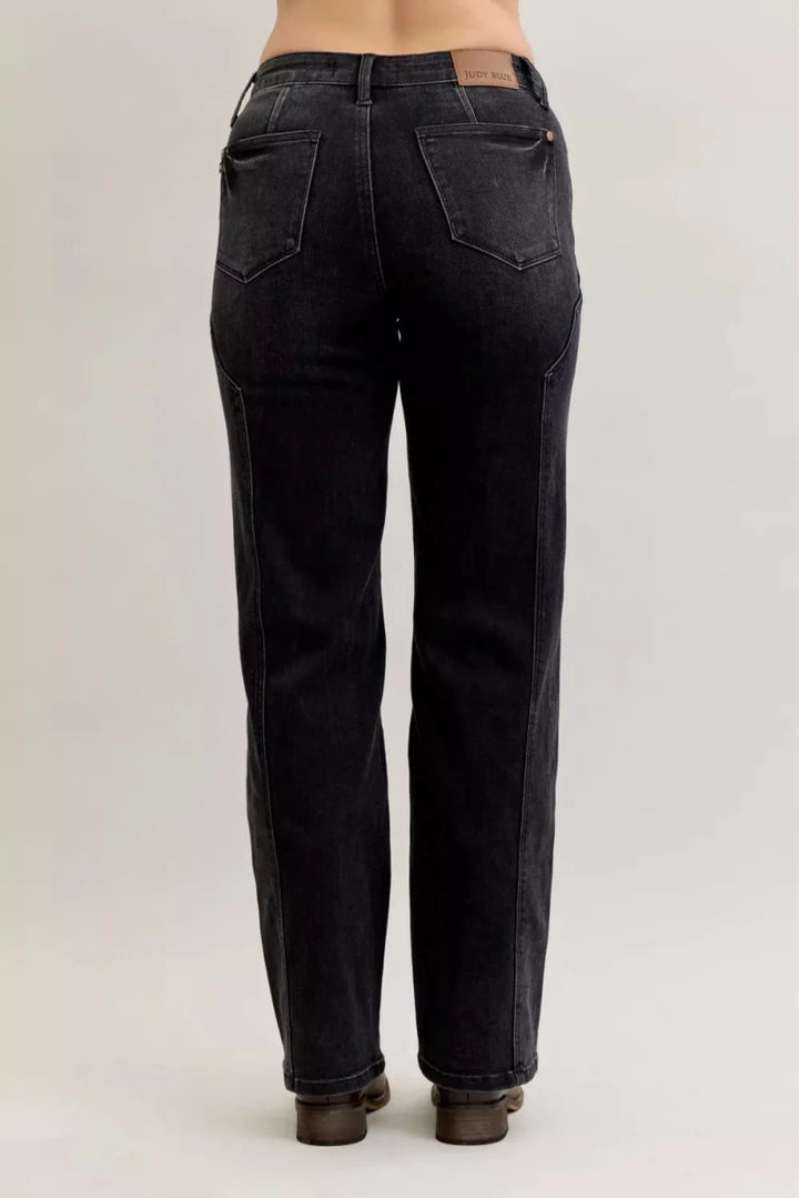 Judy Blue Mid Rise Straight Jeans with Western Seam Detail - AMVIM