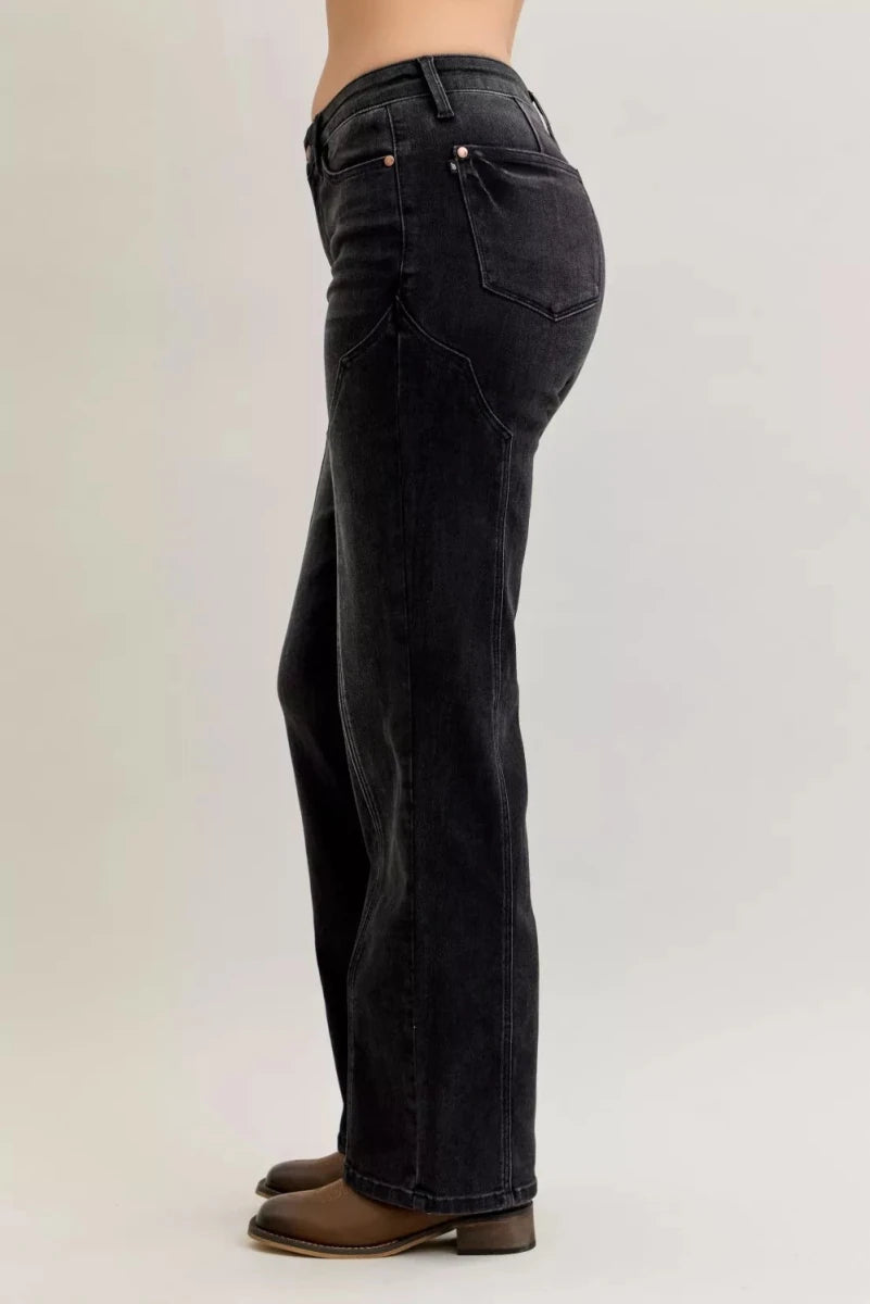 Judy Blue Mid Rise Straight Jeans with Western Seam Detail - AMVIM