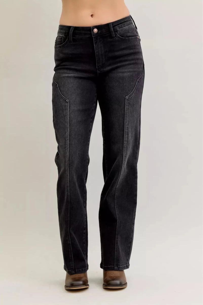 Judy Blue Mid Rise Straight Jeans with Western Seam Detail - AMVIM