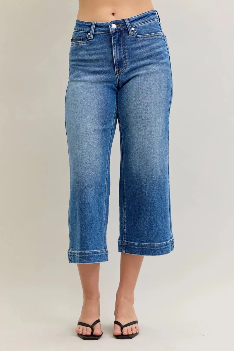 Judy Blue Mid Rise Wide Leg Crop Jeans - AMVIM