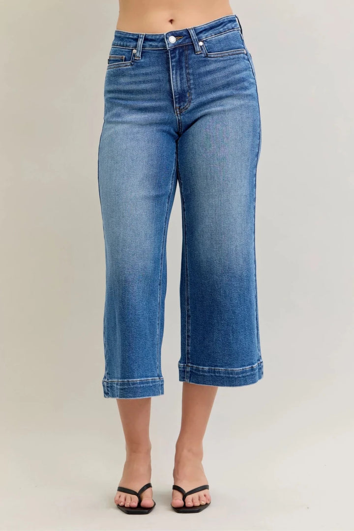 Judy Blue Mid Rise Wide Leg Crop Jeans - AMVIM