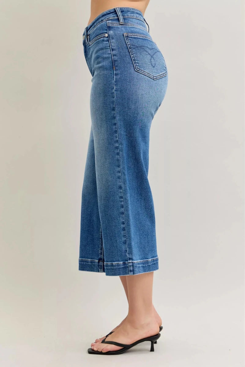 Judy Blue Mid Rise Wide Leg Crop Jeans - AMVIM