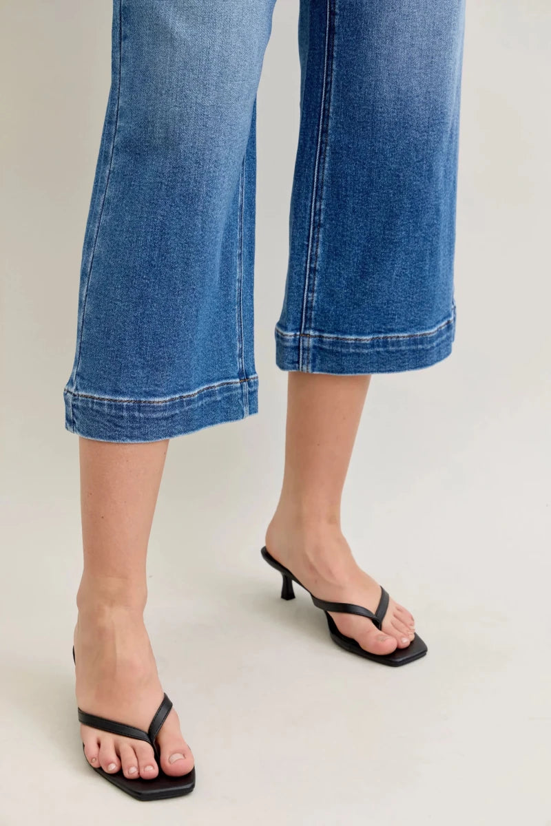 Judy Blue Mid Rise Wide Leg Crop Jeans - AMVIM
