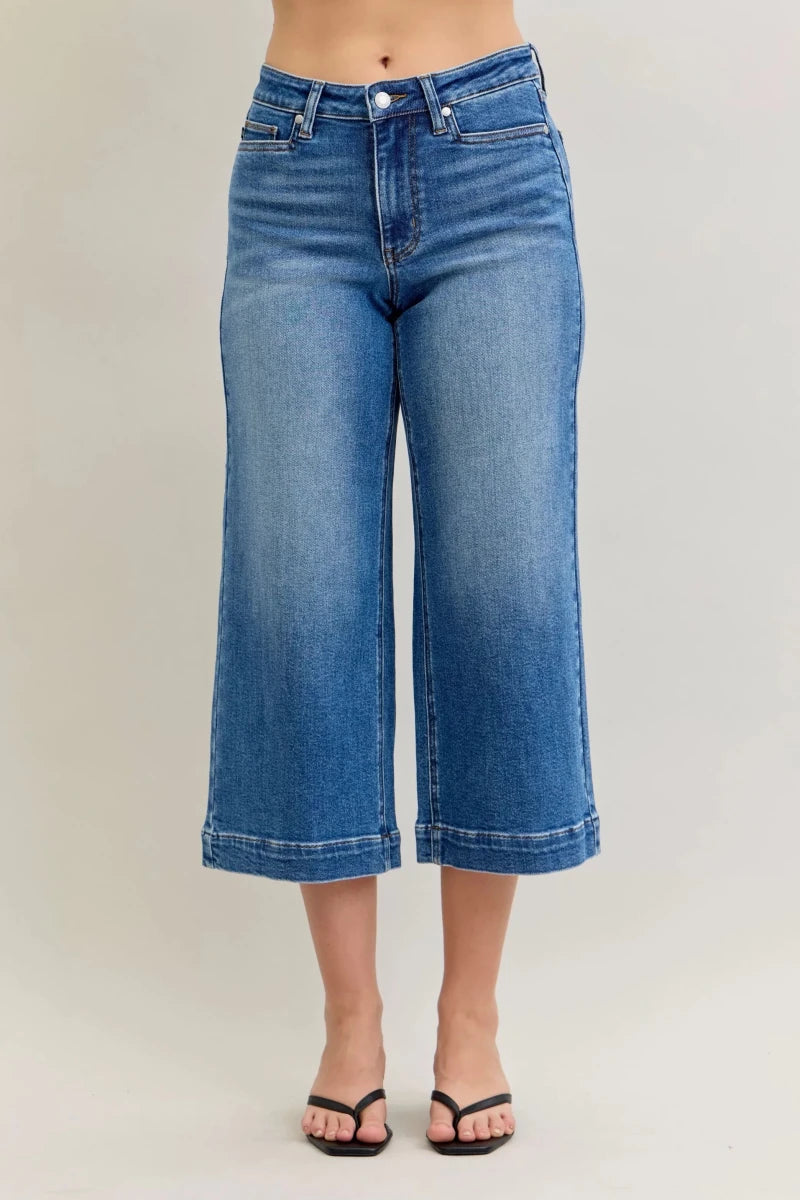 Judy Blue Mid Rise Wide Leg Crop Jeans - AMVIM