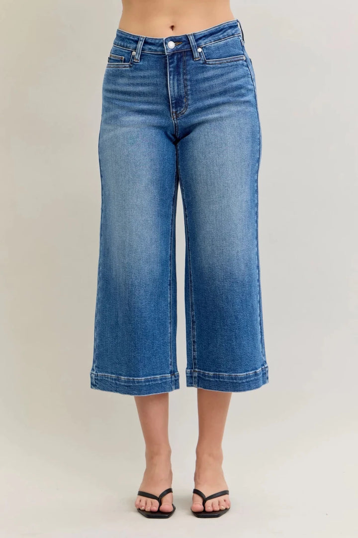 Judy Blue Mid Rise Wide Leg Crop Jeans - AMVIM